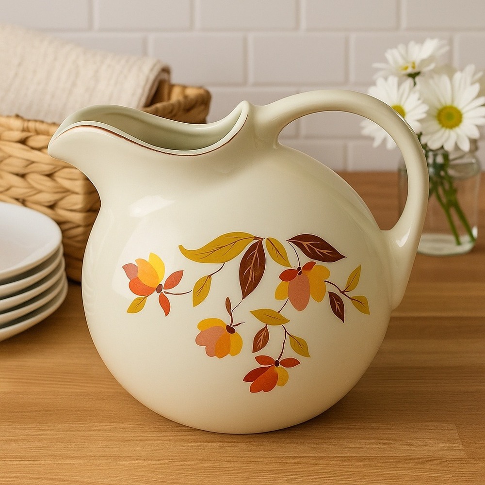 Vintage Hall Autumn Leaf #3 Ball Jug Pitcher with Ice Lip 80oz Ceramic 1930s-40s